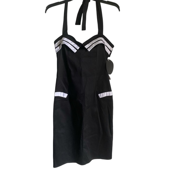 Collectif Retro Sailor Halter Rockabilly Straight Pencil Pin Up Black Dress 10 - Picture 2 of 16